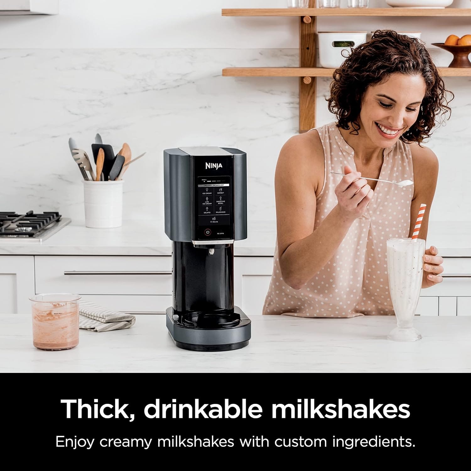 woman eating ice cream made with ice cream maker